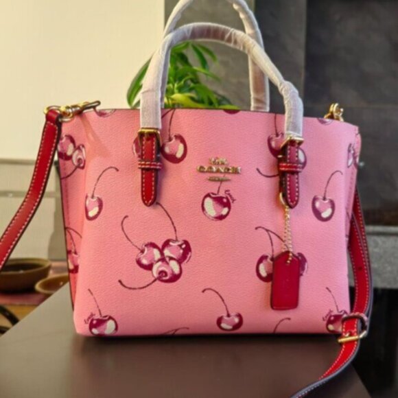 Coach Mollie Tote Bag 25 With Cherry Print - Picture 1 of 8
